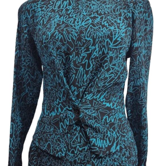 Prophecy Petites Vintage Blouse and Pant Set Blue and Black Women's Size 4 - Picture 2 of 11